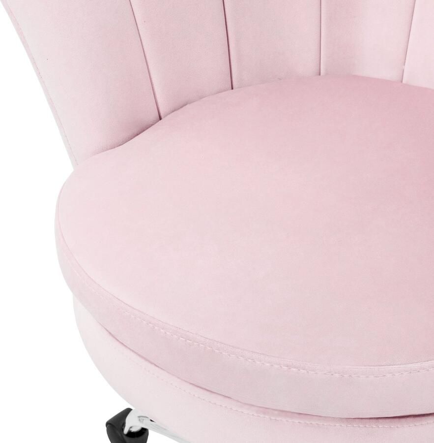 Ml-design Bureaustoel met wielen en rugleuning schelpdesign 55x60 cm lichtroze fluweel metalen frame - Foto 2