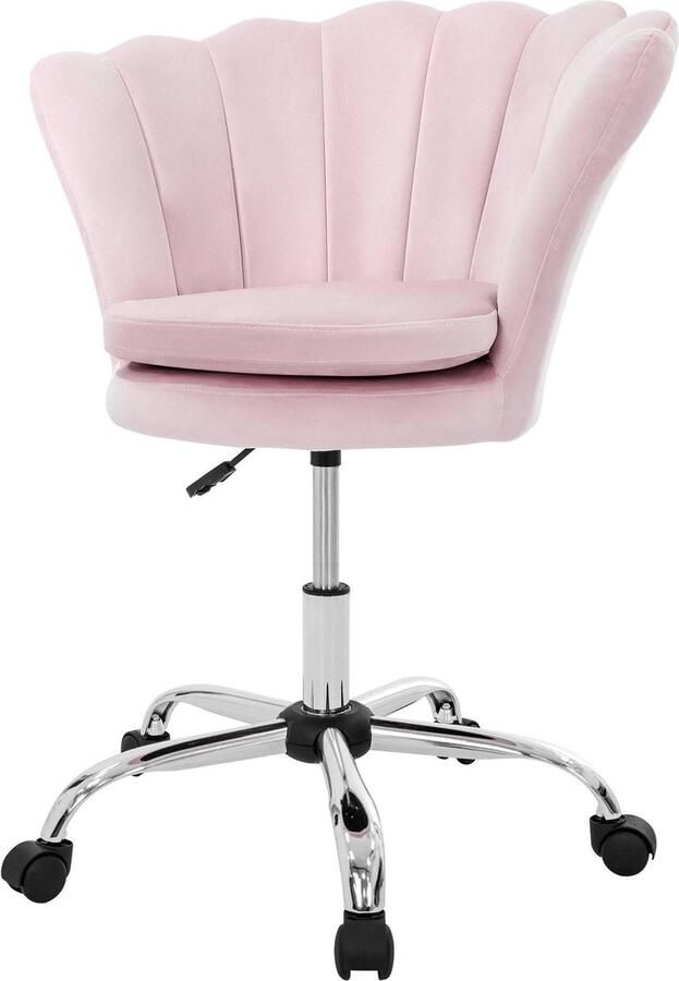 Ml-design Bureaustoel met wielen en rugleuning schelpdesign 68x68 cm lichtroze fluweel metalen frame