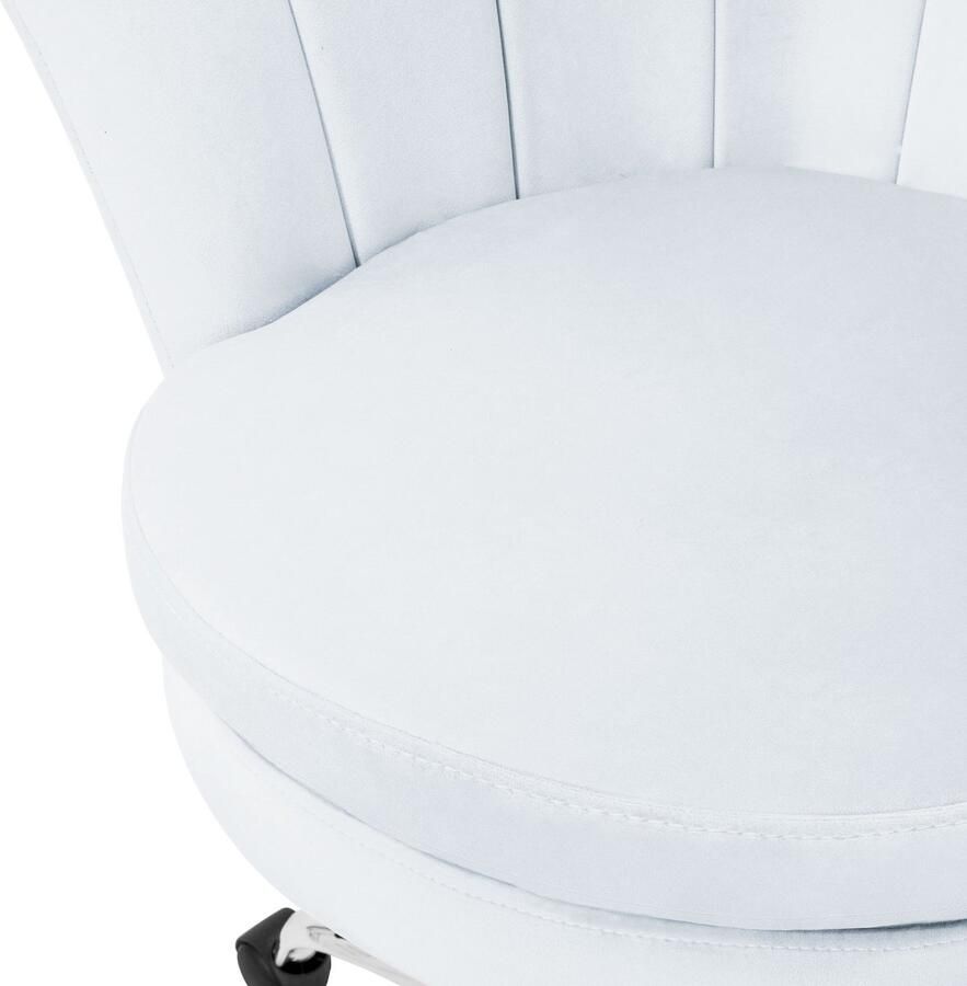 Ml-design Bureaustoel set van 2 met wielen en rugleuning schelpdesign 55x60 cm lichtblauw fluweel metalen frame - Foto 2