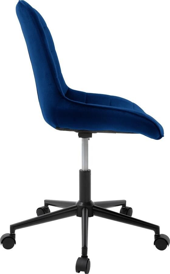 Ml-design Bureaustoel set van 3 op wielen blauw met fluwelen bekleding en metalen frame