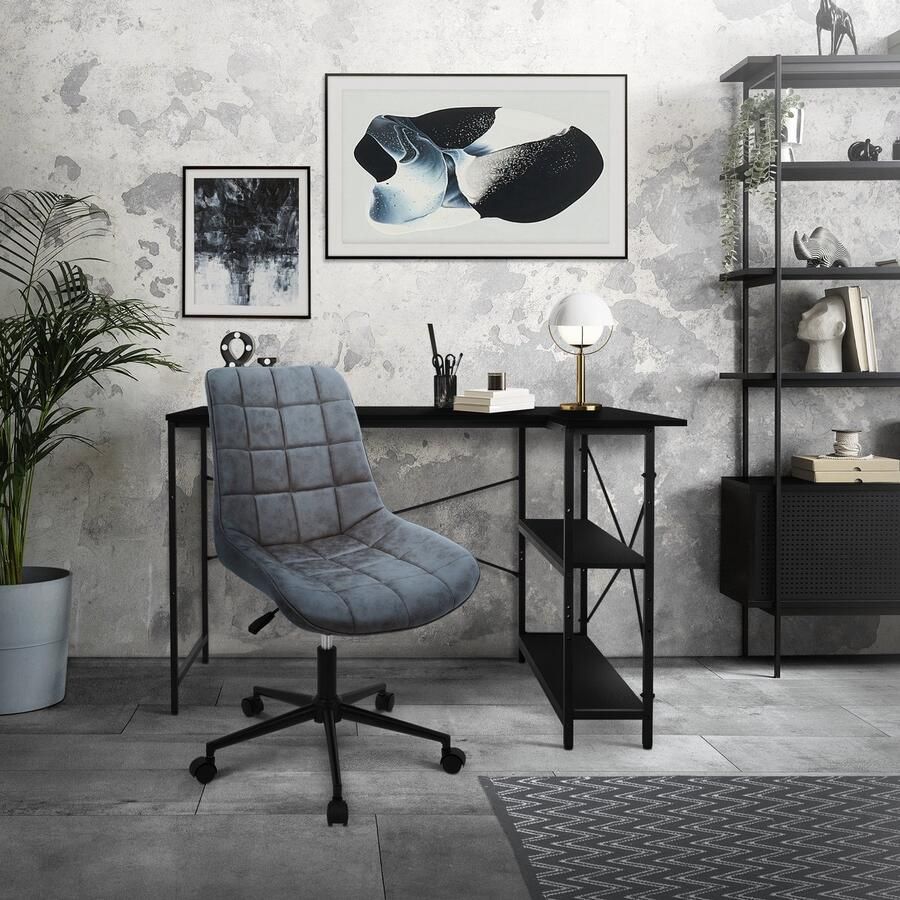 Ml-design Bureaustoel set van 4 op wielen antraciet met kunstlederen bekleding en metalen frame