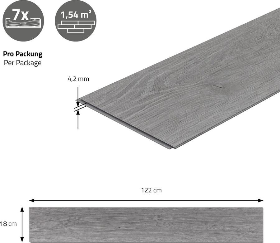 Ml-design Deluxe PVC vloeren Click Vinyl planken vinyl vloeren 122 cm x 18 cm x 4 2 mm dikte 4 2 mm 7 7m² 35 planken Windswell Hickory Oak Grijs houtlook waterbestendig eenvoudige installatie - Foto 3