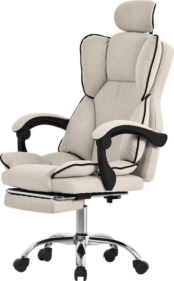 Ml-design Directiestoel Bureaustoel in hoogte verstelbaar Beige met in hoogte verstelbare rugleuning en voetensteun & hoofdsteun tot 120 kg