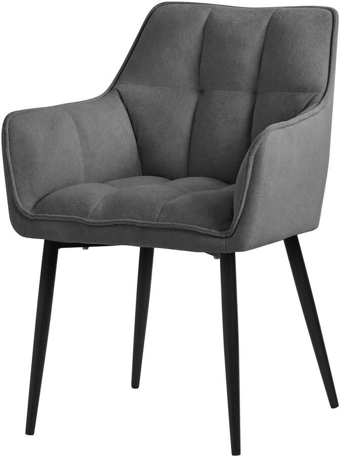Ml-design eetkamerstoelen van badstof donkergrijs keukenstoel met dikke gestoffeerde zitting & metalen poten woonkamerstoel met rugleuning en armleuningen ergonomische loungestoel fauteuil