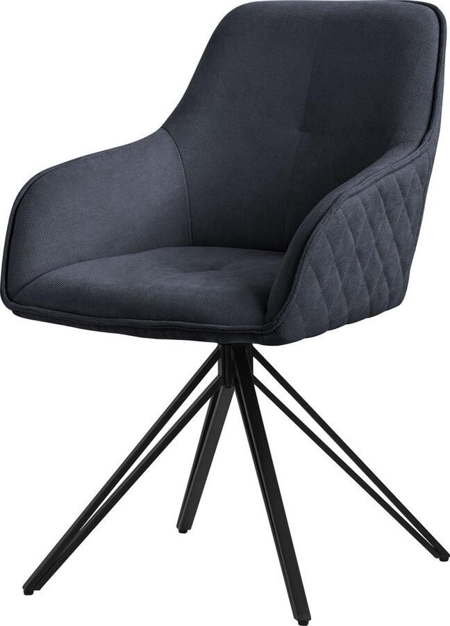 Ml-design eetkamerstoel draaibaar van geweven stof zwart woonkamerstoel met armleuning & rugleuning 360° draaibare stoel gestoffeerde stoel met metalen poten ergonomische fauteuil keukenstoel