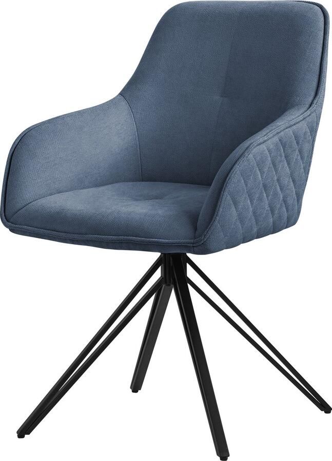 Ml-design eetkamerstoel draaibaar van geweven stof blauw woonkamerstoel met armleuning & rugleuning 360° draaibare stoel gestoffeerde stoel met metalen poten ergonomische fauteuil keukenstoel loungestoel
