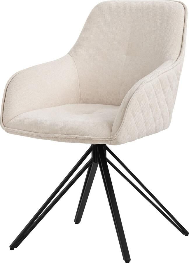 Ml-design eetkamerstoel draaibaar van geweven stof crème woonkamerstoel met armleuning & rugleuning 360° draaibare stoel gestoffeerde stoel met metalen poten ergonomische fauteuil keukenstoel