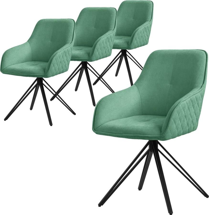 Ml-design eetkamerstoelen draaibaar set van 4 textiel geweven stof groen woonkamerstoel met armleuning rugleuning 360° draaibare stoel gestoffeerde stoel met metalen poten ergonomische fauteuil keukenstoel loungestoel