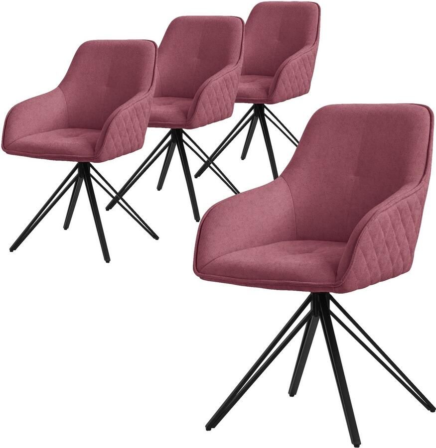 Ml-design eetkamerstoelen draaibaar set van 4 textiel geweven stof oud roze woonkamerstoel met armleuning rugleuning 360° draaibare stoel gestoffeerde stoel met metalen poten ergonomische fauteuil keukenstoel lounge stoel - Foto 2