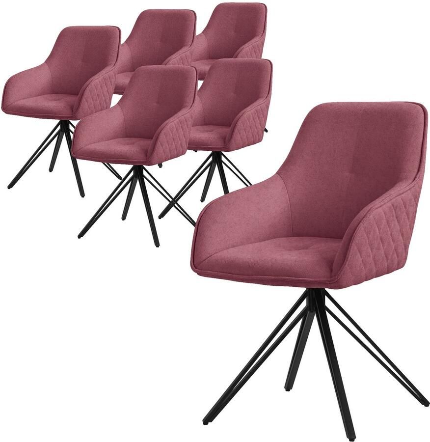 Ml-design eetkamerstoelen draaibaar 6-delige set textiel geweven stof oud roze woonkamerstoel met armleuning rugleuning 360° draaibare stoel gestoffeerde stoel met metalen poten ergonomische fauteuil keukenstoel lounge stoel - Foto 3