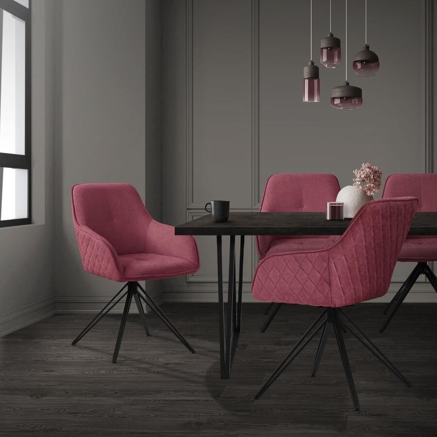 Ml-design eetkamerstoelen draaibaar 6-delige set textiel geweven stof oud roze woonkamerstoel met armleuning rugleuning 360° draaibare stoel gestoffeerde stoel met metalen poten ergonomische fauteuil keukenstoel lounge stoel - Foto 2