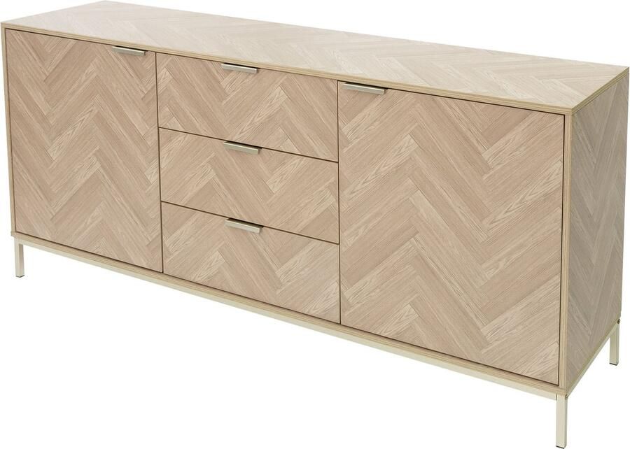 Ml-design Dressoir ladekast 160 cm gemaakt van hout met visgraatmotief eiken look met goudkleurig stalen frame