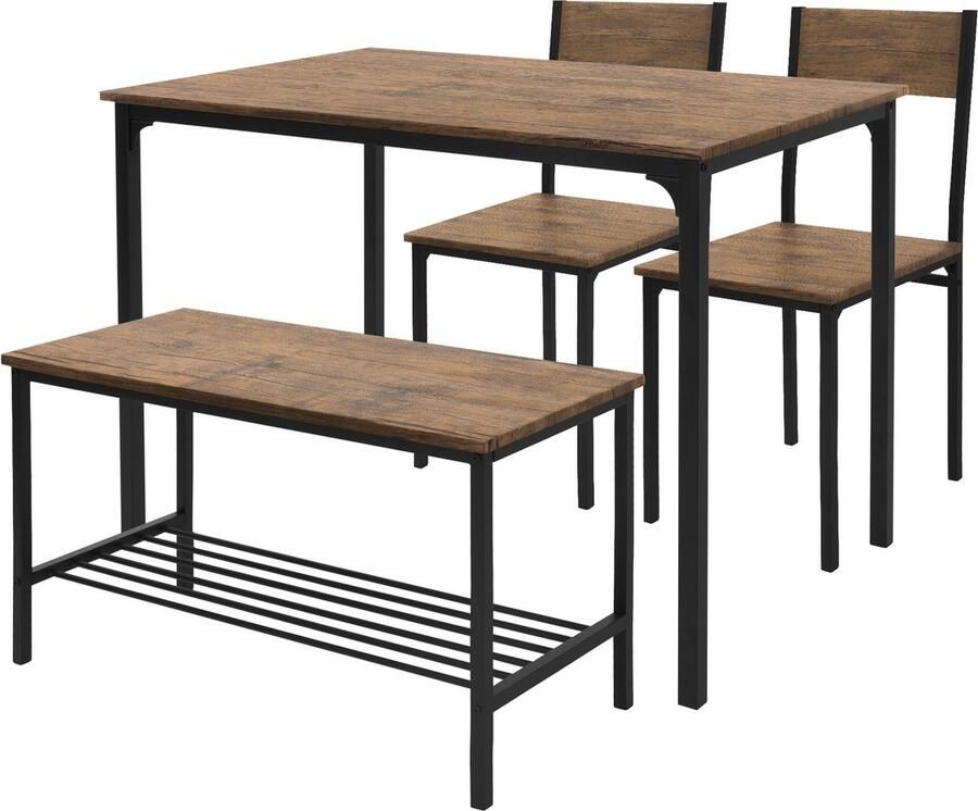 Ml-design Eetkamerset met bank 4-delig met eettafel en stoelen rustiek eiken stalen frame - Foto 2