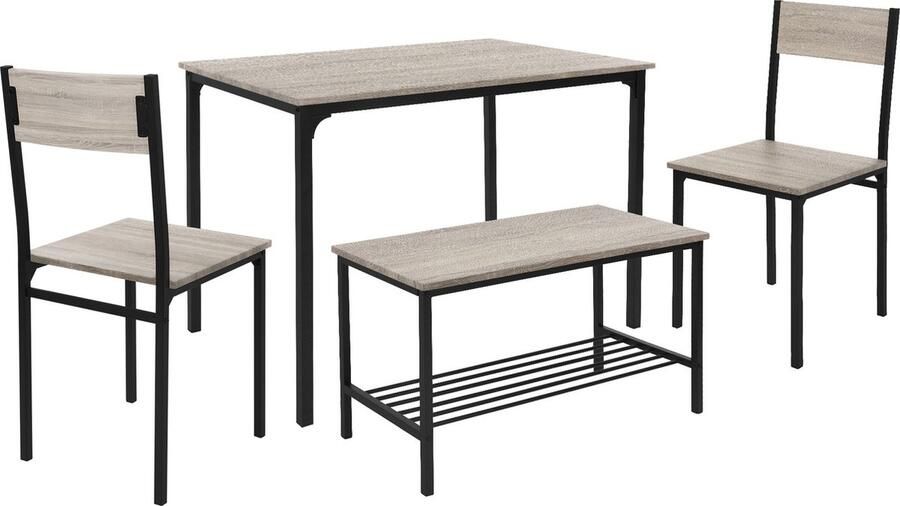 Ml-design Eetkamerset met bank 4-delig met eettafel en stoelen Sonoma eiken stalen frame