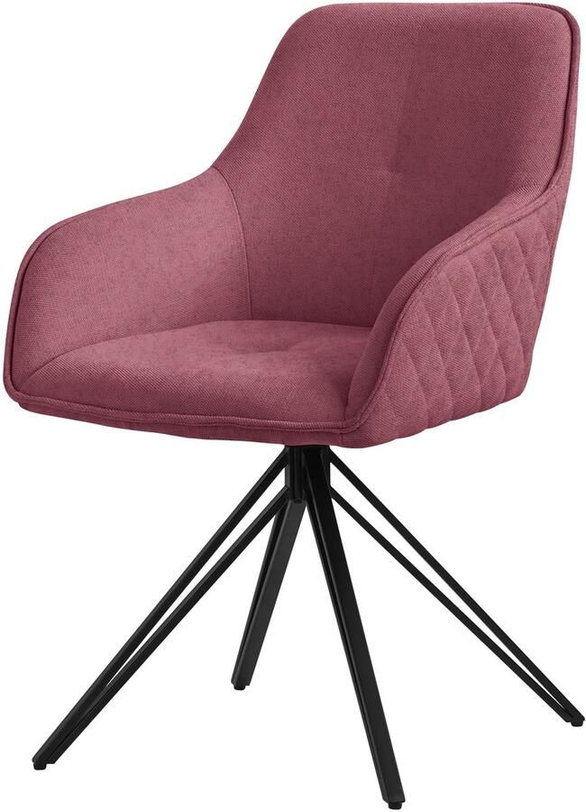 Ml-design eetkamerstoel draaibaar van textiel geweven stof antiek roze woonkamerstoel met armleuning rugleuning 360° draaibare stoel gestoffeerde stoel met metalen poten keukenstoel lounge stoel - Foto 3