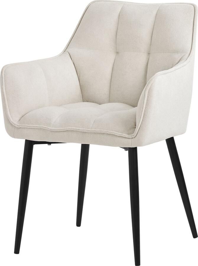 Ml-design eetkamerstoelen in badstof crème keukenstoel met dikke gestoffeerde zitting en metalen poten woonkamerstoel met rugleuning en armleuningen gestoffeerde stoel ergonomische loungestoel