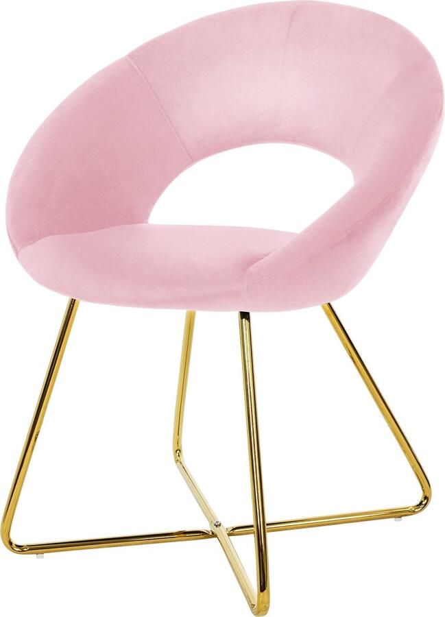 Ml-design Eetkamerstoel met ronde open rugleuning roze fluweel met goudkleurige metalen poten - Foto 3