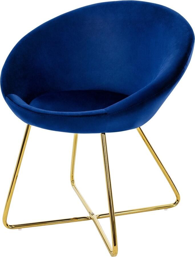 Ml-design Eetkamerstoel met ronde rugleuning in blauw fluweel met goudkleurige metalen poten - Foto 3