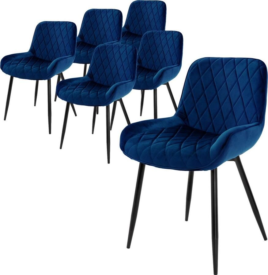 Ml-design Set van 6 Eetkamerstoelen Eetkamerstoel met Rugleuning en Armleuningen Donkerblauw Fluwelen Zitting Metalen Poten Keukenstoelen Woonkamerstoelen Gestoffeerde Stoelen Krukken - Foto 2