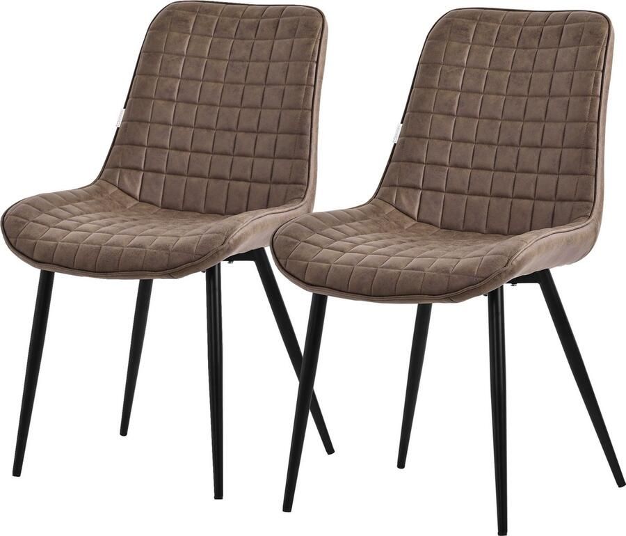 Ml-design Eetkamerstoel set van 2 bruin met kunstlederen bekleding en stalen poten Keukenstoel met rugleuning