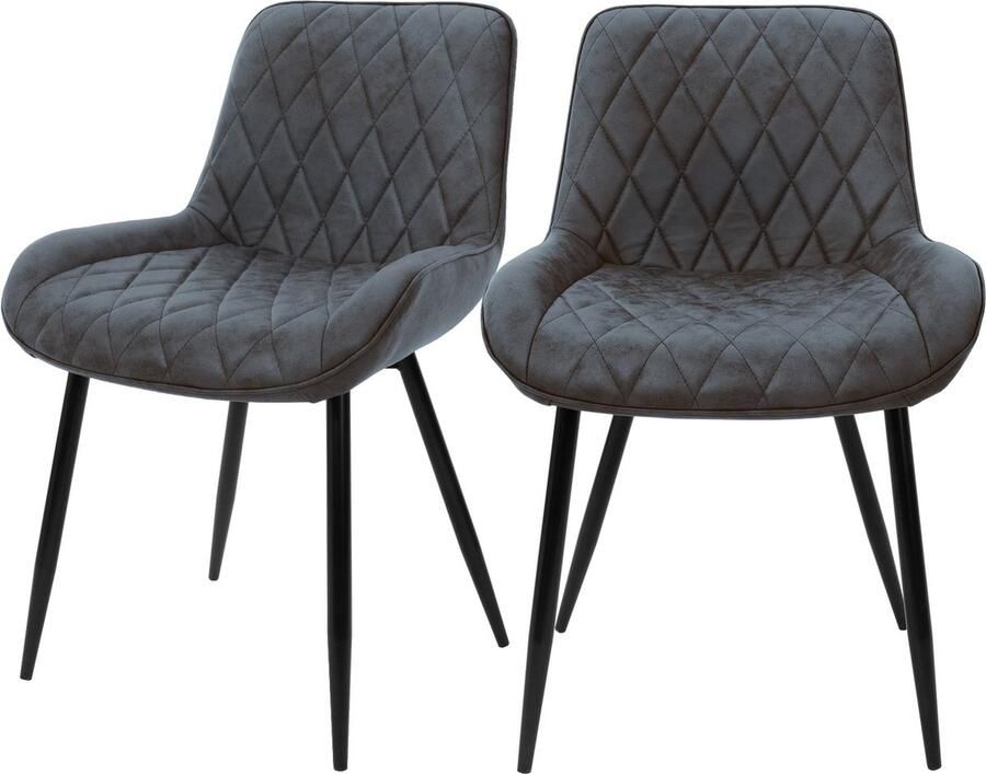 Ml-design Eetkamerstoel set van 2 diamond quilting antraciet kunstleren bekleding met metalen poten incl. montagemateriaal