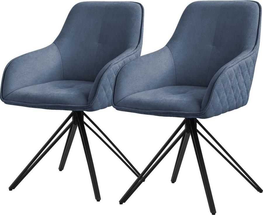 Ml-design eetkamerstoelen draaibaar set van 2 textiel geweven stof blauw woonkamerstoel met armleuning rugleuning 360° draaibare stoel gestoffeerde stoel met metalen poten ergonomische fauteuil keukenstoel loungestoel - Foto 2