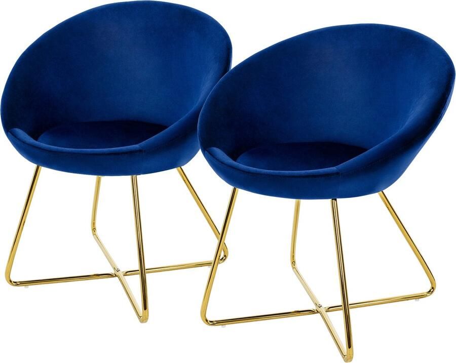 Ml-design eetkamerstoelen set van 2 fluweel blauw woonkamerstoel met ronde rugleuning gestoffeerde stoel met goudkleurige metalen poten ergonomische eettafel fauteuil keukenstoel kuipstoel - Foto 3