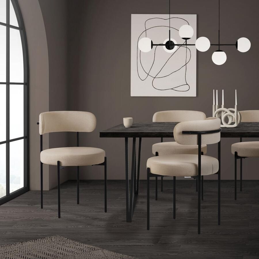 Ml-design Eetkamerstoel set van 2 met teddy stof met rugleuning bruin Keukenstoel - Foto 2