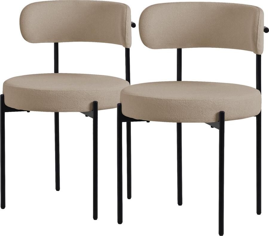 Ml-design Eetkamerstoel set van 2 met teddy stof met rugleuning bruin Keukenstoel