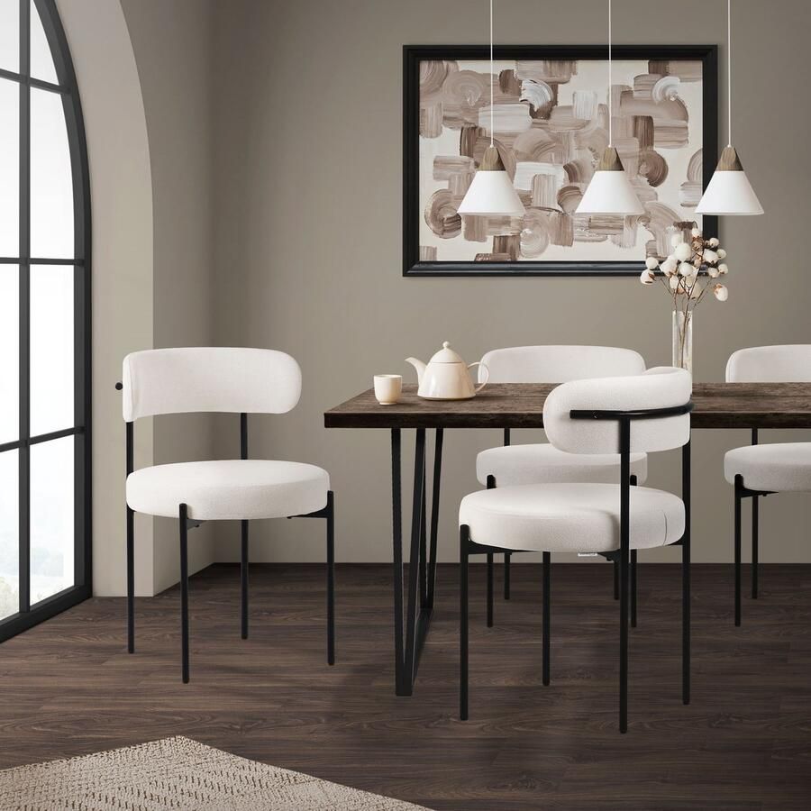 Ml-design Eetkamerstoel set van 2 met teddy stof met rugleuning wit Keukenstoel - Foto 2