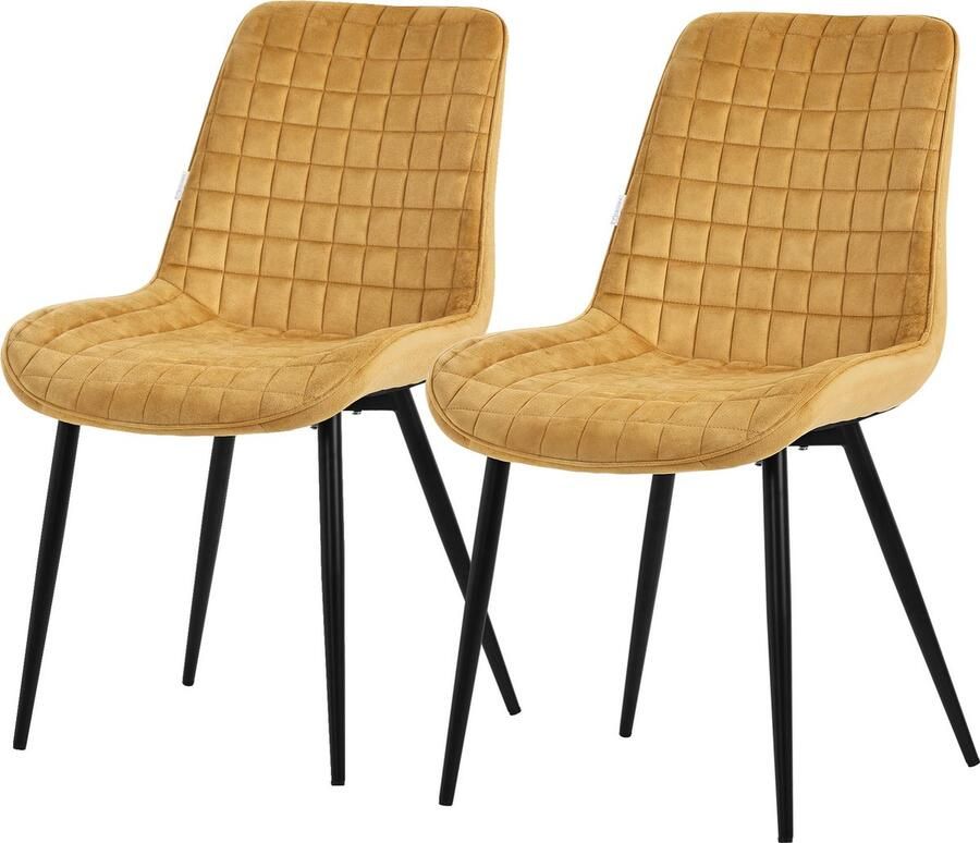 Ml-design Eetkamerstoel set van 2 mosterdgeel met fluwelen bekleding en stalen poten Keukenstoel met rugleuning