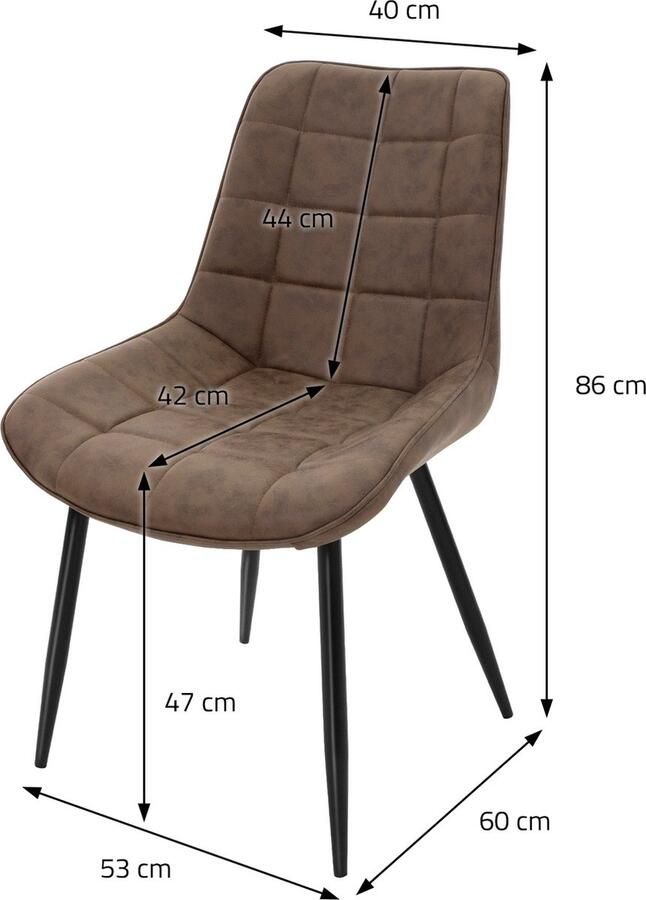 Ml-design Eetkamerstoel set van 2 vierkant gewatteerde bruine kunstleren bekleding met metalen poten incl. montagemateriaal - Foto 4