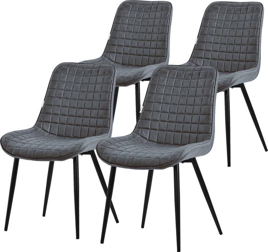 Ml-design Eetkamerstoel set van 4 antraciet met kunstlederen bekleding en stalen poten Keukenstoel met rugleuning - Foto 6