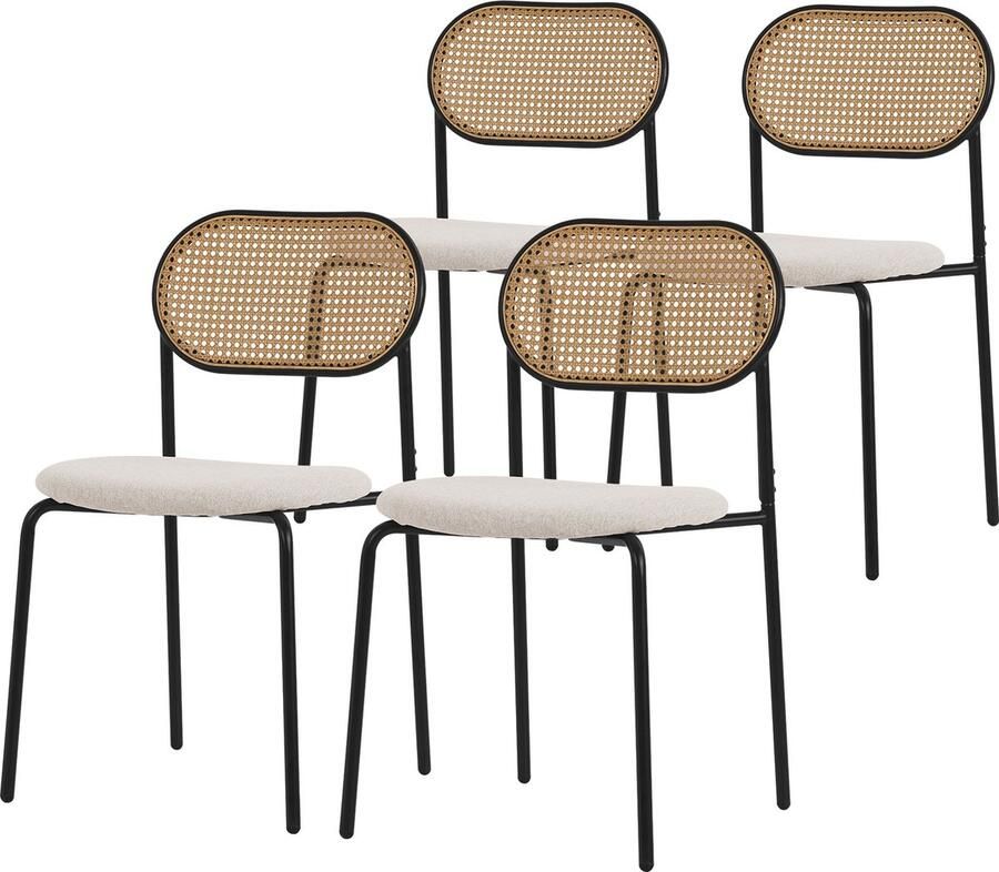 Ml-design Eetkamerstoel set van 4 beige tot 120 kg rotan rugleuning