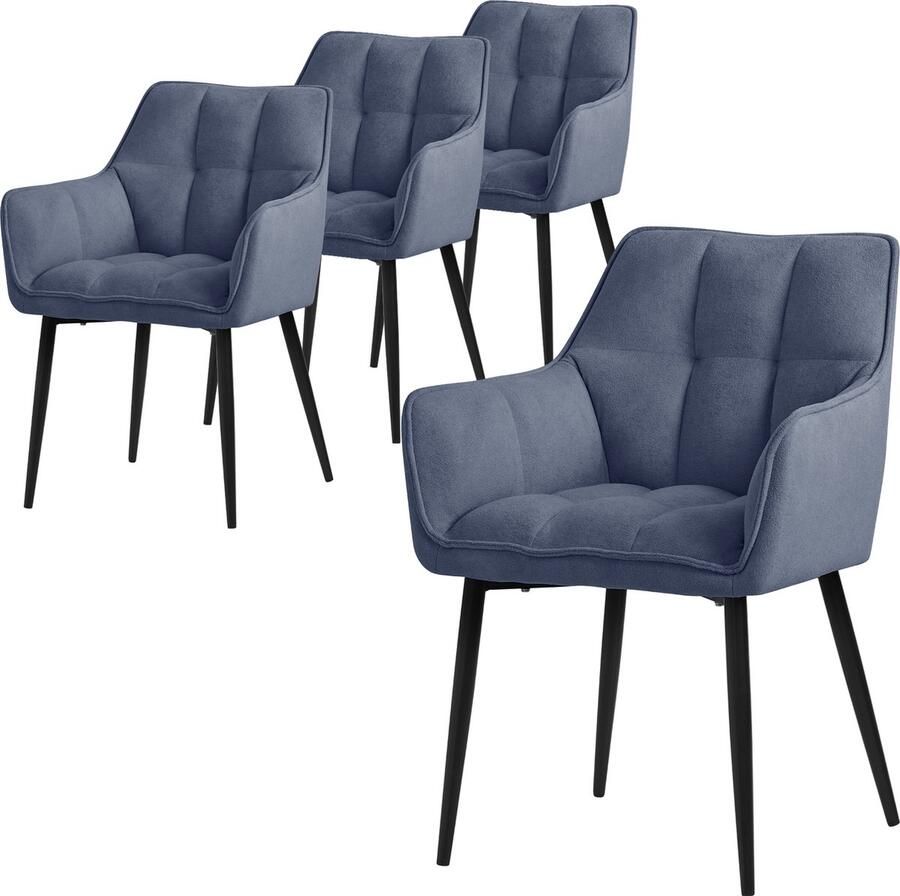 Ml-design eetkamerstoelen set van 4 in badstof blauw keukenstoel met dikke gestoffeerde zitting & metalen poten woonkamerstoel met rugleuning en armleuningen ergonomische loungestoel - Foto 2