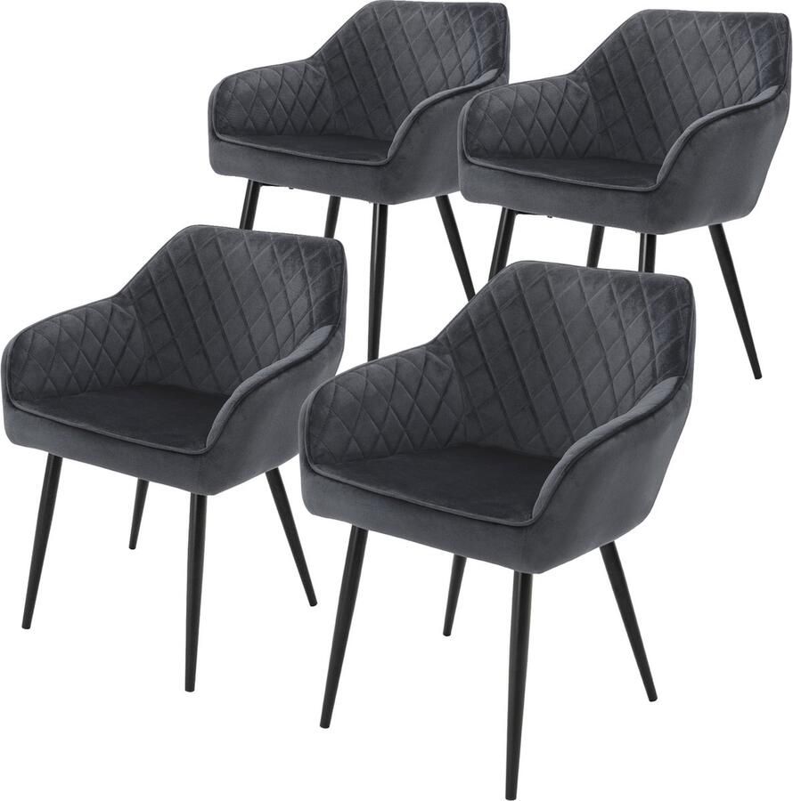 Ml-design Set van 4 Eetkamerstoelen met Armleuningen en Rugleuning Antraciet Keukenstoel met Fluwelen Bekleding Gestoffeerde Stoel met Metalen Poten Ergonomische Stoel voor Eettafel Eetkamerstoel Woonkamerstoel - Foto 2