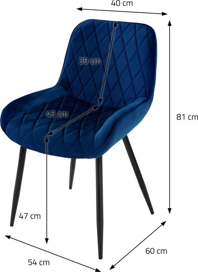 Ml-design Set van 8 Eetkamerstoelen Eetkamerstoel met Rugleuning en Armleuningen Donkerblauw Fluwelen Zitting Metalen Poten Keukenstoelen Woonkamerstoelen Gestoffeerde Stoelen Krukken