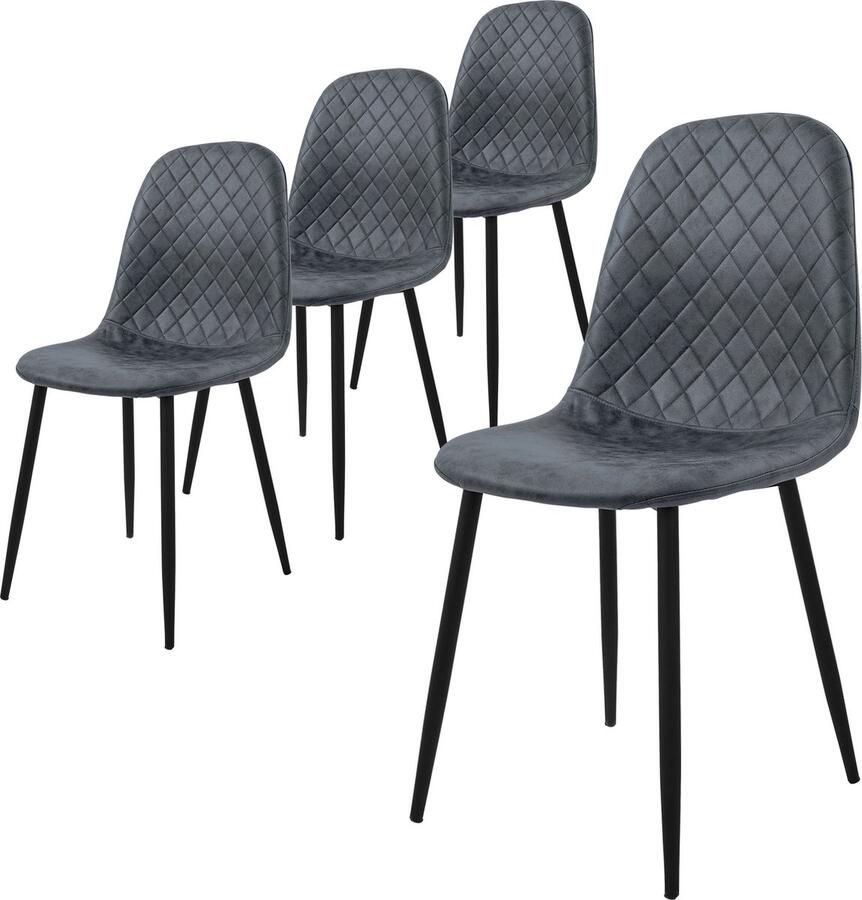 Ml-design Eetkamerstoel set van 4 vierkant gewatteerd met rugleuning antraciet Keukenstoel met kunstlederen bekleding - Foto 4