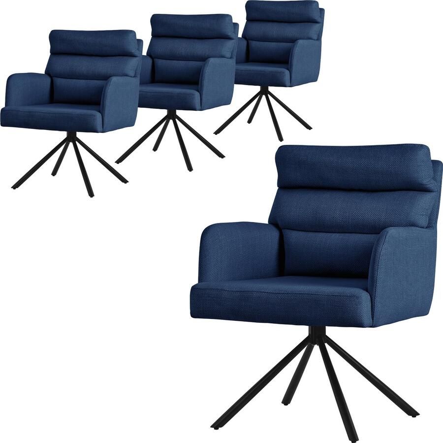 Ml-design Eetkamerstoel set van 4 donkerblauwe draaistoelen met afneembaar rugkussen gestoffeerd tot 120 kilogram