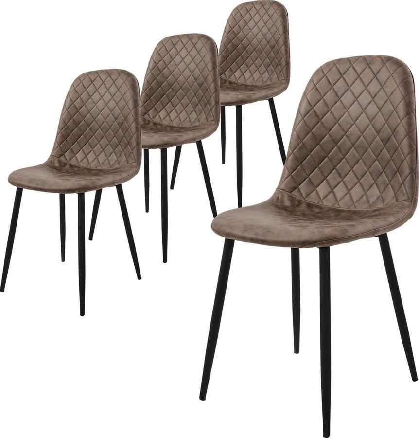 Ml-design Eetkamerstoel set van 4 grote vierkante gewatteerde bruine kunstleren bekleding met metalen poten incl. montagemateriaal - Foto 5