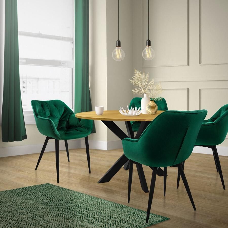 Ml-design eetkamerstoelen set van 4 donkergroen keukenstoel met dikke fluwelen gestoffeerde zitting metalen poten woonkamerstoel met rugleuning en armleuningen gewatteerde gestoffeerde stoel