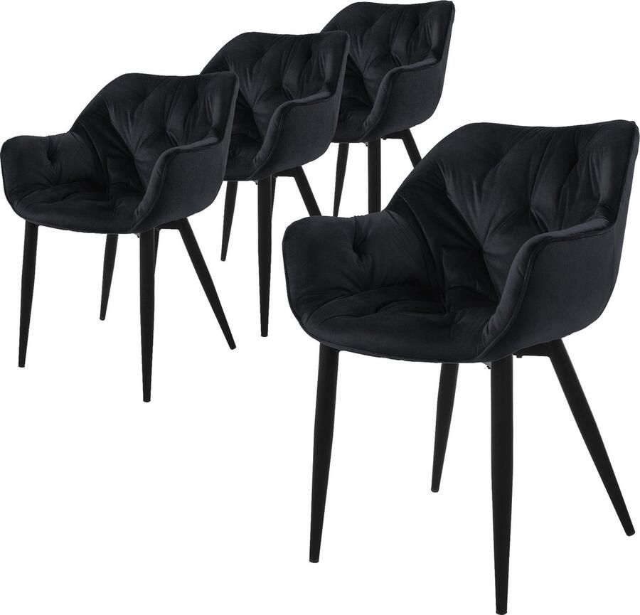 ML-Design Eetkamerstoel set van 4 met rugleuning en armleuningen zwart Keukenstoel met microvezel fluwelen bekleding