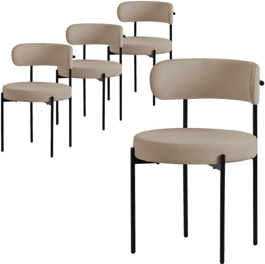 Ml-design Eetkamerstoel set van 4 met teddy stof met rugleuning bruin Keukenstoel