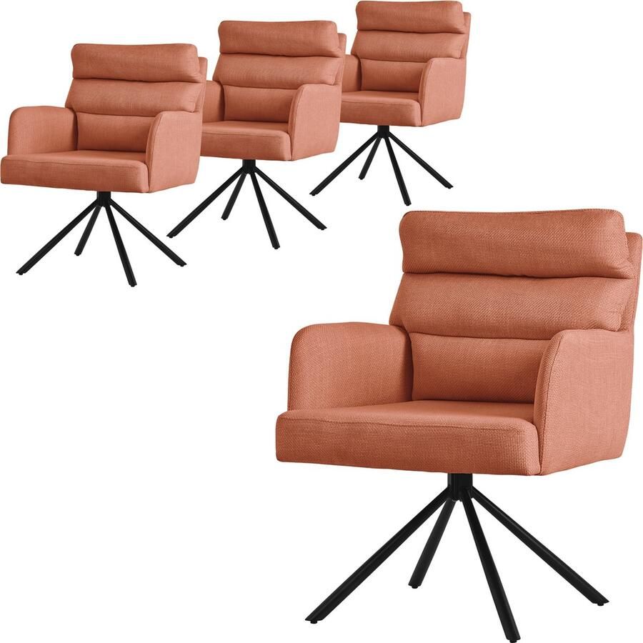 Ml-design Eetkamerstoel set van 4 oranje draaibare met afneembaar rugkussen gestoffeerd tot 120 kilogram