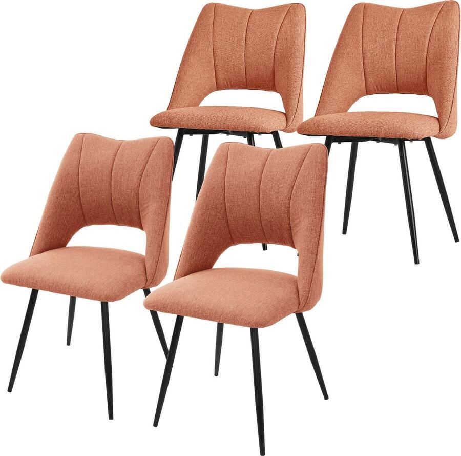Ml-design Eetkamerstoel set van 4 oranje gestoffeerd incl. montagemateriaal Gestoffeerde stoel Keukenstoel - Foto 2