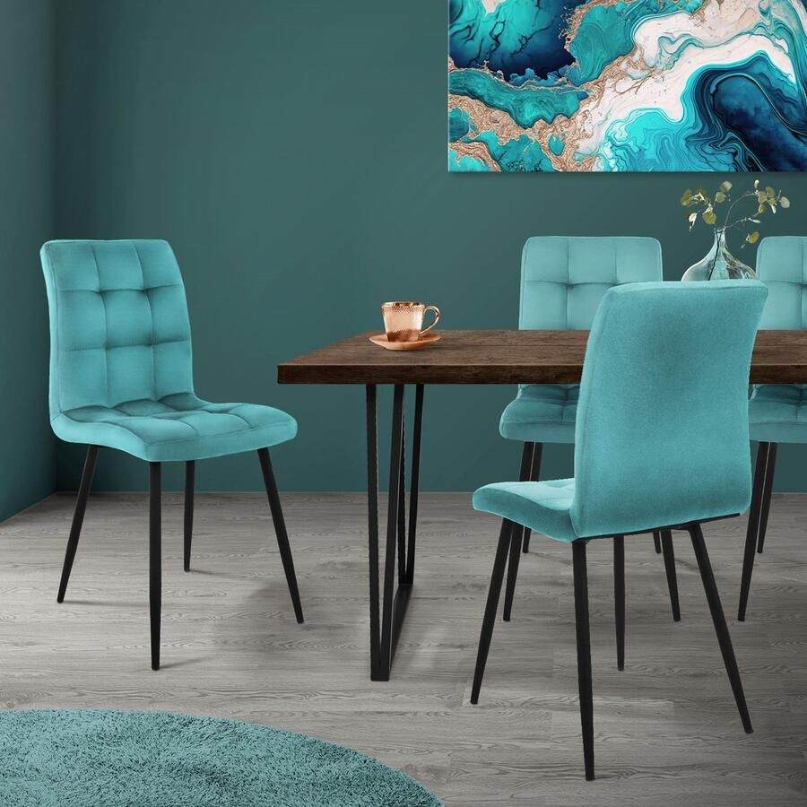 Ml-design Eetkamerstoel set van 4 mosterdgele fluwelen bekleding met metalen poten incl. montagemateriaal - Foto 6