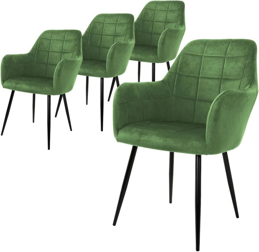Ml-design ECD Germany Set van 4 Eetkamerstoelen met Rugleuning en Armleuningen Lichtgroen Keukenstoelen met Fluwelen Bekleding Gestoffeerde Stoelen met Metalen Poten Ergonomische Stoelen voor Eettafel Woonkamerstoelen Eetkamerstoel - Foto 2
