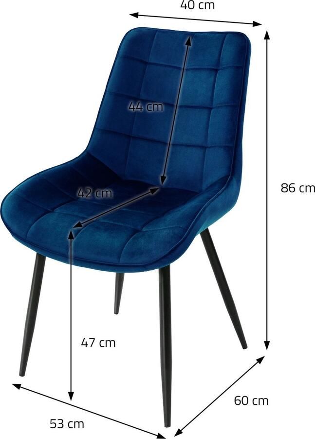 Ml-design Set van 4 eetkamerstoelen met rugleuning donkerblauw keukenstoel met fluwelen bekleding gestoffeerde stoel met metalen poten ergonomische stoel voor eettafel eetkamerstoel woonkamerstoel keukenstoelen - Foto 2