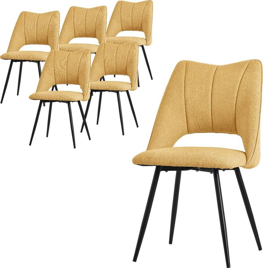 Ml-design Eetkamerstoel set van 6 mosterdgeel gestoffeerd incl. montagemateriaal Gestoffeerde stoel Keukenstoel