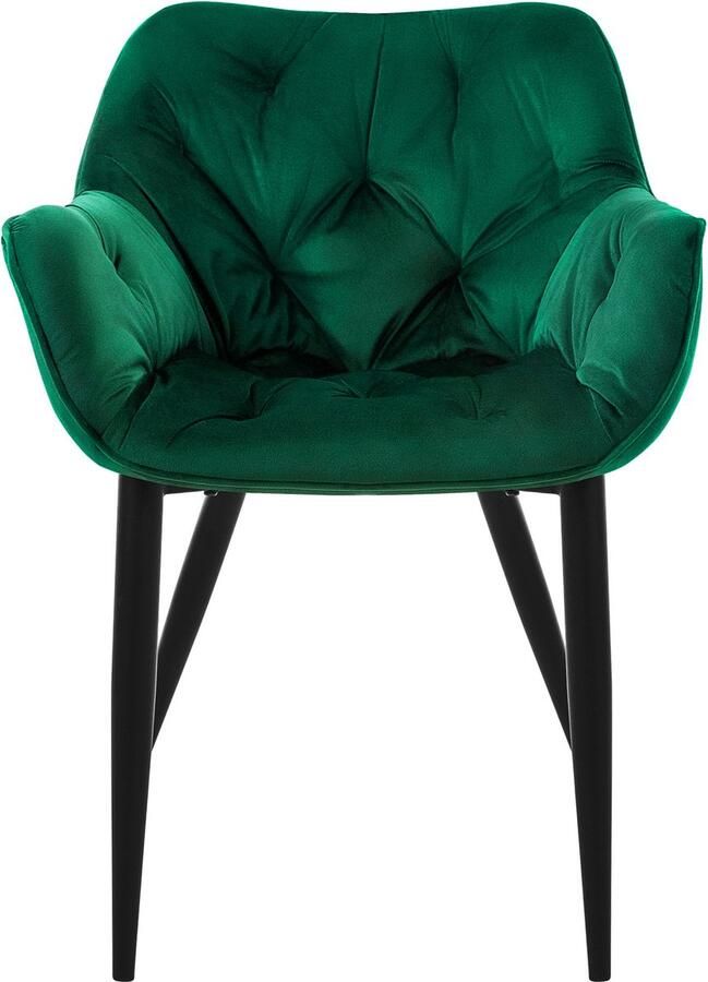 Ml-design Eetkamerstoel set van 8 Grote ruitvormige quilt met rugleuning en armleuningen Donkergroen Keukenstoel met microvezel fluwelen bekleding